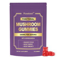 Complément alimentaire en gommes végétaliennes en gros, marque privée OEM, mélange de 7 champignons fonctionnels 2500mg pour la concentration et l'équilibre avec Ashwagandha