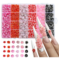 Kit de 24 grilles de breloques pour ongles en forme de rose, couleurs assorties, en résine 3D, fleurs roses/rouges/noires, décorations d'ongles à dos plat, fournitures pour ongles en forme de rose