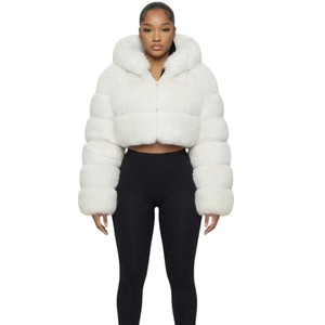 <span class=keywords><strong>Cappotto</strong></span> Corto da Donna in Finta Pelliccia di <span class=keywords><strong>Volpe</strong></span> <span class=keywords><strong>con</strong></span> Cappuccio, Maniche Lunghe e Design a Pannelli - Disponibile - Product Image 3