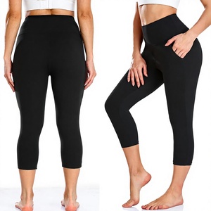Leggings noirs taille haute pour femme, coupe slim, en coton tricoté, hiver, décontractés, couleur unie, respirants, thermiques, style vintage, pantalon court - Product Image 1