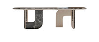 Table à manger ovale en marbre moderne pour projet de villa de luxe à Bahreïn, base sculpturale asymétrique, personnalisable OEM, durable