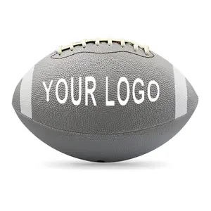 تصميم جديد مخصص شعار جلد صناعي كرة القدم المهنية الرمادية الرجبي مقاس 3 6 9 كرة القدم الأمريكية