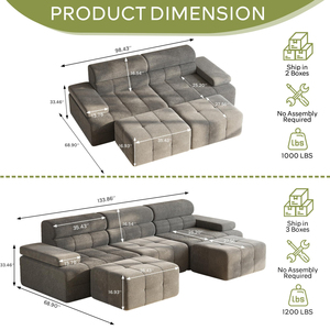 Contemporary Square 4-Piece Modular Ottoman Set in Box Vacuum Compressed <b>for</b> Villa Showroom Use Easy Shipping & Ready to Use - Product Image 6