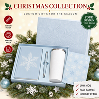 Maßgefertigtes Eisblau Frost-Fern A5 Papier Hardcover Fadenheftung Notizbuch Stift Becher Starre Box 80 Blatt Firmengeschenk-Set