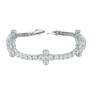 S925 sterling silver moissanite bracciale a catena per gioielli accessori di lusso trifoglio croce ciondolo catena da tennis per uomo