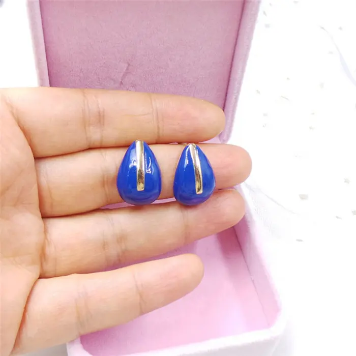 Anting-anting enamel keras retro clip on 925 anting-anting emas kancing perak 2024 wanita