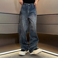 Jean en denim pour homme, taille haute, coupe droite, bleu, décontracté, nouvelle collection automne, style luxe léger, grande taille, coupe courbée moyenne, modèle Knife, de marque tendance