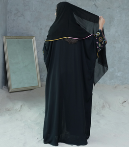 LEDUO Colorful Embroidered Silk Handmade Breathable <b>Black</b> Loose Abaya for Spring Summer Ethnic Daily Wear - Product Image 2