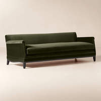 Canapé en velours vert olive de style français, coussins amovibles, structure en bois massif, ensemble de canapés modernes sur mesure