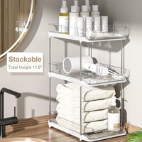 Transparante PET 2/3-laags onderkast organizers, stapelbaar uittrekbaar opbergrek met verplaatsbare scheidingswanden voor keuken, badkamer en voorraadkast