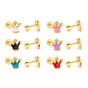 Boucles d'oreilles rondes en zircon multicolores en or 14k 18k au design simple, dernières tendances pour femmes et filles - Product Image 4