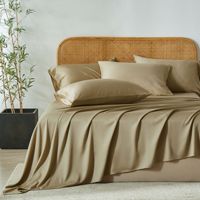 Parure de lit quatre pièces en 40 % fibre de bambou et 60 % polyester – Drap-housse, drap plat, taie d'oreiller – Style luxueux, couleur unie