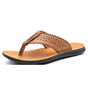 Tongs en cuir véritable pour hommes, style coréen, antidérapantes, sandales d'été pour l'extérieur, à bout ouvert, doublure en EVA, semelle en caoutchouc - Product Image 5
