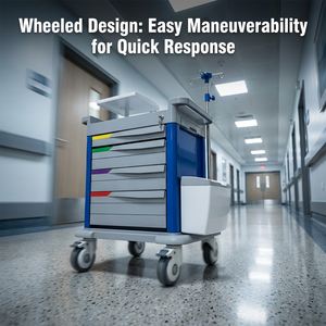 Troli Medis C-036A-14500 Peralatan Rumah Sakit Gerobak Darurat dengan Rak <span class=keywords><strong>Defibrillator</strong></span> Laci Bahan Logam dan Plastik - Product Image 3