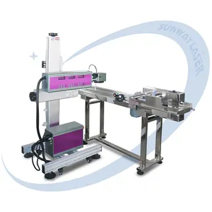 Linha de produção automática impressora a laser de fibra para caixa de papel plástica, máquina de gravação e marcação a laser de co2 voadora 20w 30w