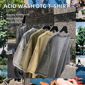 T-shirt Streetwear Homme Personnalisé DTF avec Logo, 100% Coton, Épaules Tombantes, Coupe Oversize, Effet Délavé Vintage, Longueur Allongée, Vierge - Product Image 3