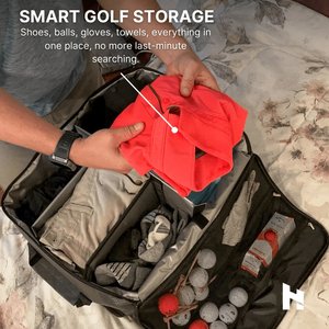 Sac de voyage organisateur de coffre de golf haut de gamme, grand espace de rangement pour accessoires et équipement de golf, 2 compartiments à chaussures avec bandoulière - Product Image 4
