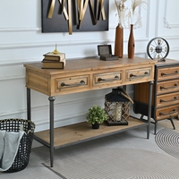 Console de rangement rustique de style ferme américaine, avec plateau en bois massif et pieds en métal, 48,03 po, pour salon et entrée