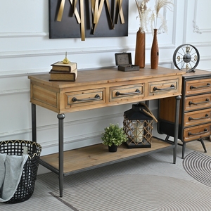 Mesa Consola Rectangular de Estilo Industrial Americano Rústico con Tapa de Madera y Patas Metálicas de 48.03 Pulgadas para Sala de Estar - Product Image 2