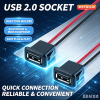 Connecteur de câble USB 2.0 A femelle à montage sur panneau LN-014 avec boucle, prise USB avec câbles d'alimentation pour modification de charge électronique