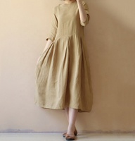 Robe plissée Vintage décontractée pour femmes, grande taille, femme élégante, longue, coton et lin, été 2022