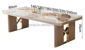 Mesa de comedor minimalista de diseño indio para apartamento pequeño, juego de mesa curvada de cuatro esquinas con pizarra de mármol brillante - Product Image 5