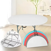 Table pliante ronde en plastique HDPE blanc portable de 4 pieds, pliable en deux, avec poignée, pour événements extérieurs, fêtes et traiteur
