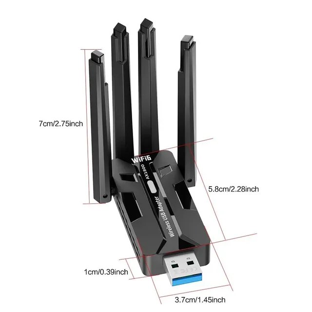 WiFi 6 USB 3.0 Adapter 1900Mbps Dual Band 5GHz External High Gain Antennas Long Range Gaming Streaming Video Calls