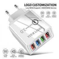 Chargeur mural USB 4 ports QC3.0 à chargement rapide, prise UE/US, adaptateur secteur portable de voyage, logo personnalisé, vente en gros directe usine