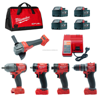 Kit combiné d'outils électriques sans fil Milwaukee 18V Brushless : Clé à chocs, perceuse, meuleuse d'angle, tournevis avec batterie au lithium