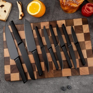 Ensemble de couteaux de chef japonais professionnels en acier inoxydable, couteaux de cuisine en titane noir avec bloc en bois - Product Image 5