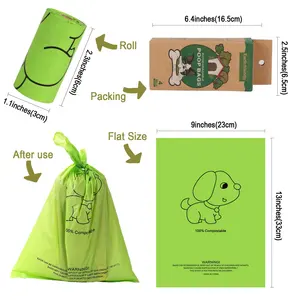 Shangji-sacs à ordures biodégradables pour animaux, emballage des déchets animaux domestiques 100%, 24/4 rouleaux