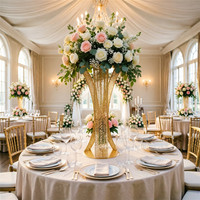 Support de fleurs en métal doré creux de luxe, pour mariage, table de desserts, piédestal pour événements, fêtes, célébrations, décoration