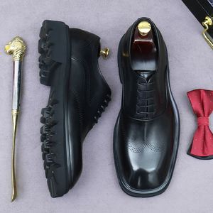 Customized Autumn Lace-up High-heeled Leather-polished Shiny Cowhide Embossed Genuine Leather <b>Block</b> Heel Lightweight Thick-soled - Product Image 2