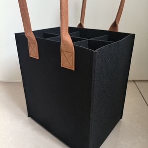 Porte-bouteille de vin rouge pliable portable, style classique, motif losanges, sac fourre-tout en feutre polyester, grand sac à bandoulière - Product Image 3