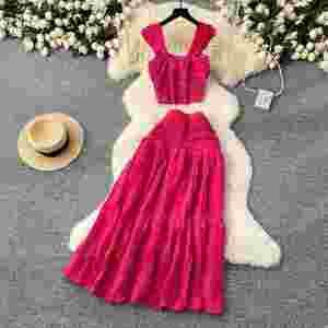 Ensemble décontracté pour femme en tissu uni tissé, col en V, manches longues, crop top et jupes plissées taille haute, écologique, antistatique, respirant - Product Image 4