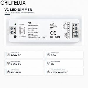 <b>LED</b> Dimmer V1 Single Color 12V 24V DC 8A PWM Brightness <b>Control</b> with RF Remote Options for Under Cabinet <b>LED</b> Strips - Product Image 2