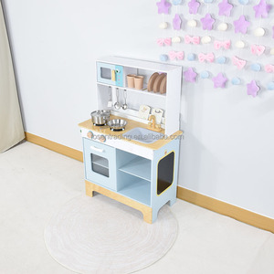 Juego de Cocina de Juguete Azul para Niños Pequeños, Cocina de Madera con Horno, Estufa, Fregadero, Grifo y Accesorios de Cocina - Product Image 1