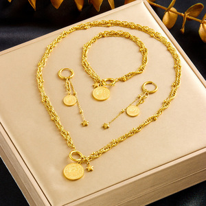 European American Style Retro Unisex Gold Plated Stainless Steel Coin Star Pendant Necklace <b>Bracelet</b> <b>Set</b> Gift - Product Image 1