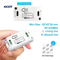 Saklar lampu RF 433Mhz bulat 10A, Panel Mini nirkabel sakelar kendali jarak jauh modul penerima Relay untuk kamar tidur