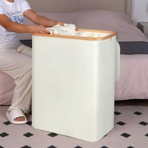 Moderner großer Wäsche korb mit Deckel Bambus griffe Abnehmbarer faltbarer Wäsche korb für Schlafzimmer Stilvoller Wäsche korb - Product Image 4