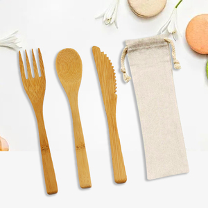 Eco 100% Healthy Natural Substitute To Plastic Bamboo Cutlery Sets Flatware Biodegradable Travel Reusable Forks Knives Spoons