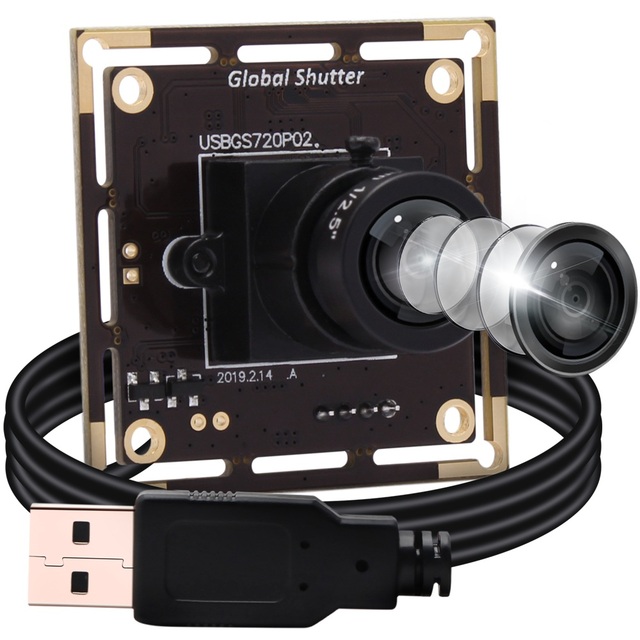 ELP 720P Global Shutter Monochrome USB Camera Module 3.6mm Lens High Speed 60fps AR0144 for Industrial,Plug&Play,Support Most OS