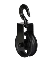 Crochet de levage en acier moulé noir avec poulie à câble métallique, bloc de poulie de 120 mm, crochets de levage, roues à galets, accessoires de gréement pour bateau