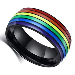 Anillo de dedo de hombre Gay arcoíris de acero inoxidable Unisex Chapado en plata LGBT transgénero alianzas de boda para joyería lésbica - Product Image 6