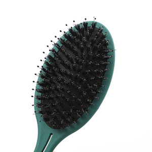 Brosse à cheveux portable en poils de sanglier, forme ovale, manche en caoutchouc, peigne volumisant pour femmes, design avec coussin de massage - Product Image 2