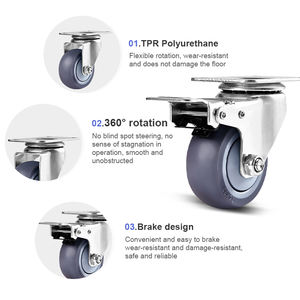 Durável 304 Aço Inoxidável Rodízio de Alto desempenho Mobilidade Cinza TPR 75 mm Rodízio Rodas Médio Duty Castor para Prateleiras - Product Image 3