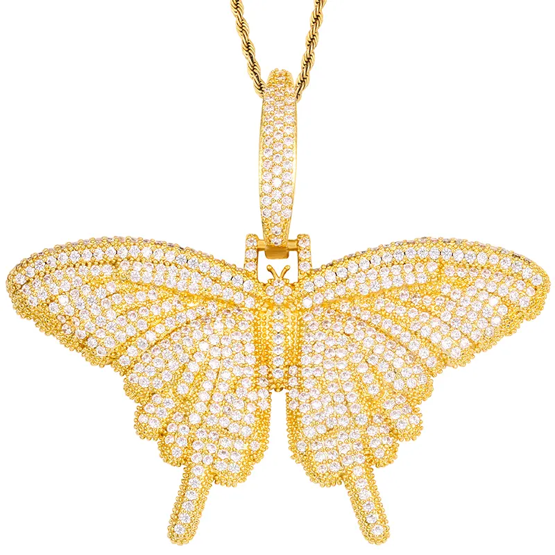 Bijoux Hip-Hop, personnalisés, en diamant plaqué or, grand pendentif papillon pour filles, nouvelle collection