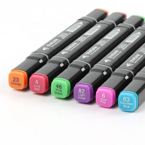 24 צבעים קצה אמן כפול סמני אמן קצה מרובע עם מברשת עגולה עדינה טיפים אלכוהול ציוד אמנות דיו - Product Image 4