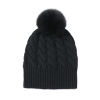 Chapeau d'hiver pas cher pour femmes fourrure de renard Pom Pom câble tricot cachemire Ny Beanie logo personnalisé luxe mode casquettes souples